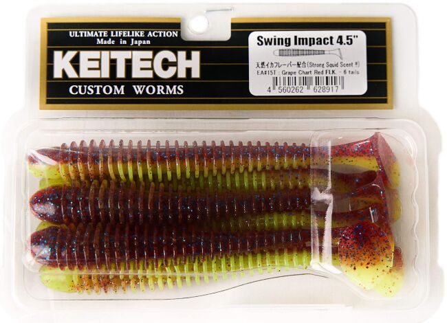 Виброхвост KEITECH Swing Impact 4.5" EA#15 Grape Chart Red FLK 11.4см 8.9гр 6шт/уп