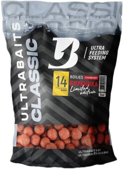 Бойлы прикормочные ULTRABAITS Клубника 14мм, 1кг