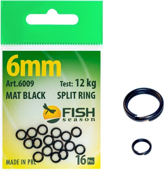Кольцо заводное FISH SEASON Mat Black Split Ring тёмное матовое ф6мм 12кг 16шт/уп 6009-06F