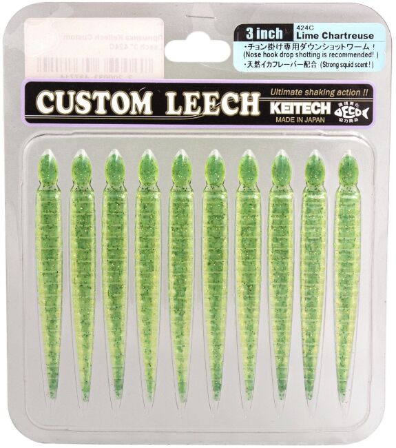 Силиконовая приманка KEITECH Custom Leech 3" #424C Lime Chartreuse 7.5см 1.3гр 10шт/уп
