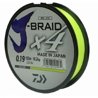 Плетёный шнур DAIWA J-Braid X4 135м 0,13мм 5.9кг флуор-желтый Плетёный шнур DAIWA J-Braid X4 135м 0,13мм 5.9кг флуор-желтый