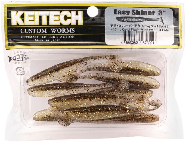 Виброхвост KEITECH Easy Shiner 3" #417 Gold Flash Minnow 7.5см 2гр 10шт/уп