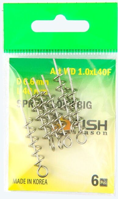 Спираль для силикон приманок FISH SEASON с направляющей ухо 6мм, дл. 40мм: 6шт/уп