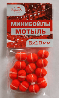 Минибойлы DOLPHIN тонущие с резинкой Мотыль 6*10мм