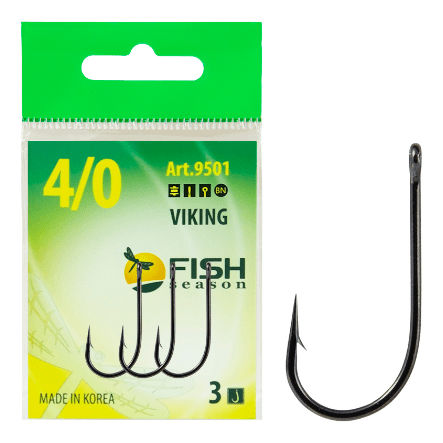 Крючок FISH SEASON Viking №4/0 колечко черный 3шт/уп 9501-0044F