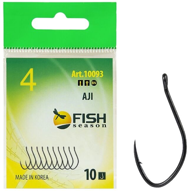 Крючок FISH SEASON Aji №4 колечко черный 10шт/уп 10093-04F