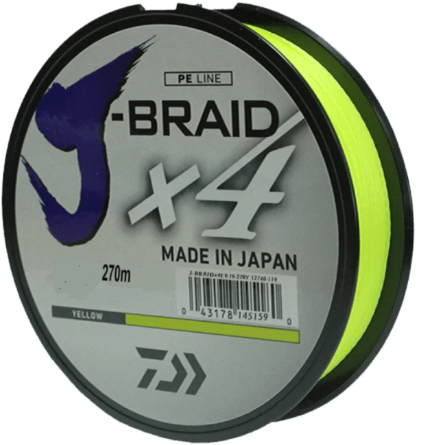 Плетёный шнур DAIWA J-Braid X4 270м 0,17мм 8.4кг флуор-желтый Плетёный шнур DAIWA J-Braid X4 270м 0,17мм 8.4кг флуор-желтый