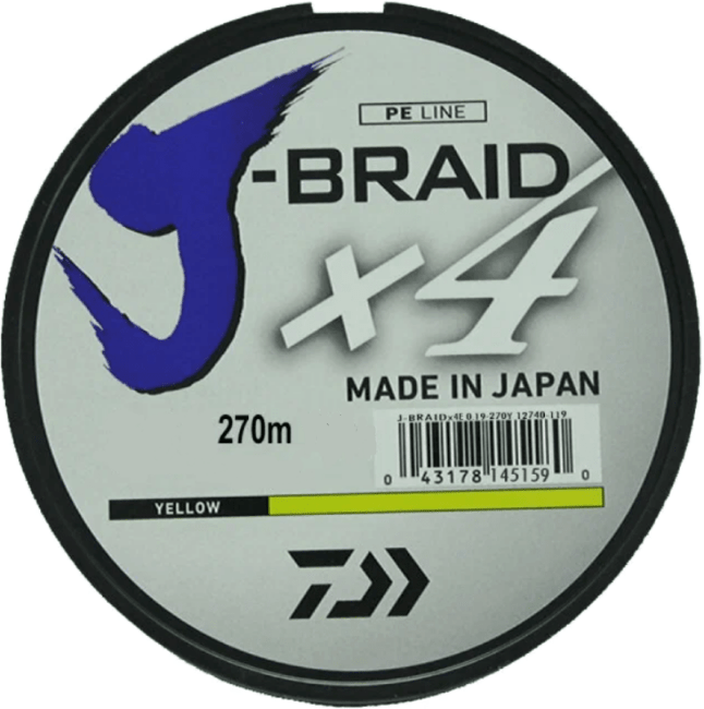 Плетёный шнур DAIWA J-Braid X4 270м 0,17мм 8.4кг флуор-желтый Плетёный шнур DAIWA J-Braid X4 270м 0,17мм 8.4кг флуор-желтый