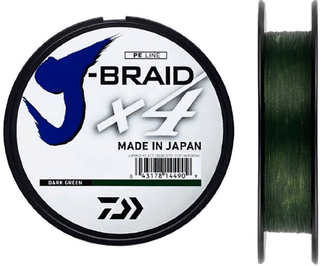 Плетёный шнур DAIWA J-Braid X4 270м 0.33мм 22.4кг темно-зеленый Плетёный шнур DAIWA J-Braid X4 270м 0.33мм 22.4кг темно-зеленый