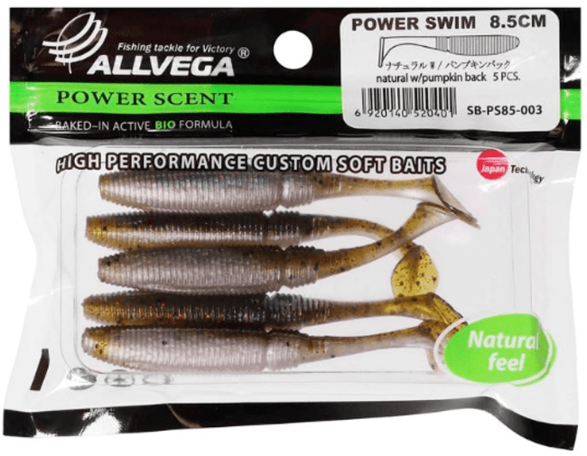 Виброхвост ALLVEGA Power Swim 8.5см 5.5гр 5шт/уп #003 natural w/pumpkin back