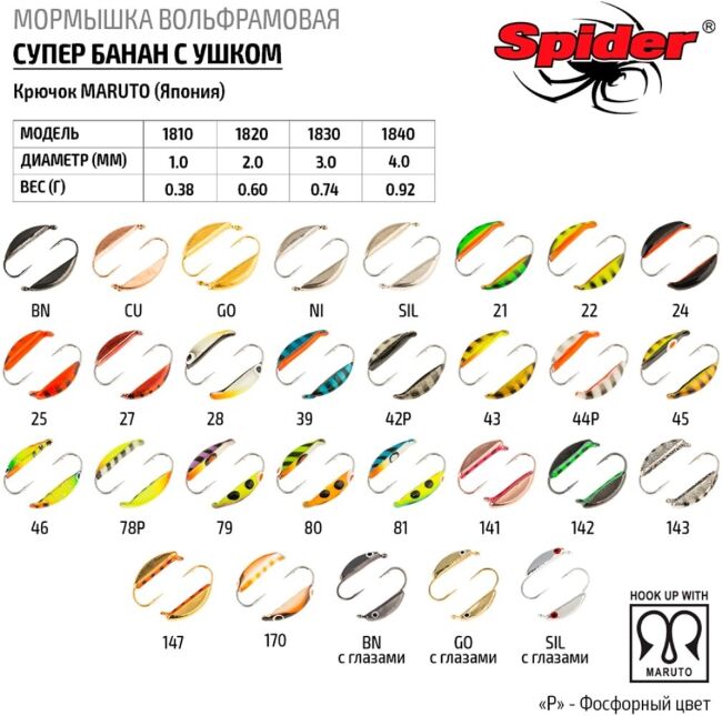 Мормышка вольфрамовая Spider Супер БАНАН с ушком 0.47гр. арт. 1820-22