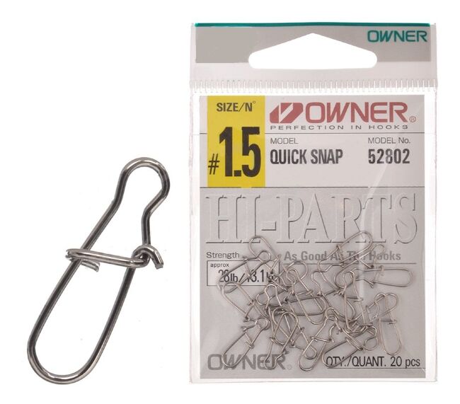Застежка OWNER 52802-1.5 Quick Snap №1.5 13.1кг стальной 20шт/уп