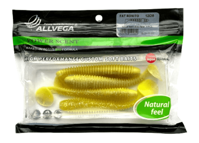 Виброхвост ALLVEGA Fat Bonito 12см 13гр 4шт/уп #011 lemon back silver flake
