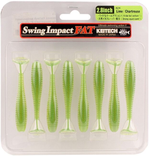 Виброхвост KEITECH Swing Impact FAT 2.8" #424 Lime Chartreuse 7см 3.5гр 8шт/уп