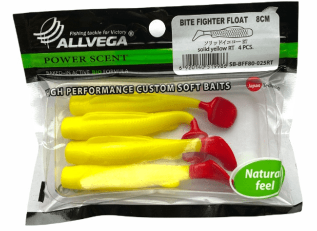 Виброхвост ALLVEGA Bite Fighter Float 8см 4.9гр 4шт/уп #025RT solid yellow RT Виброхвост ALLVEGA Bite Fighter Float 8см 4.9гр 4шт/уп #025RT solid yellow RT