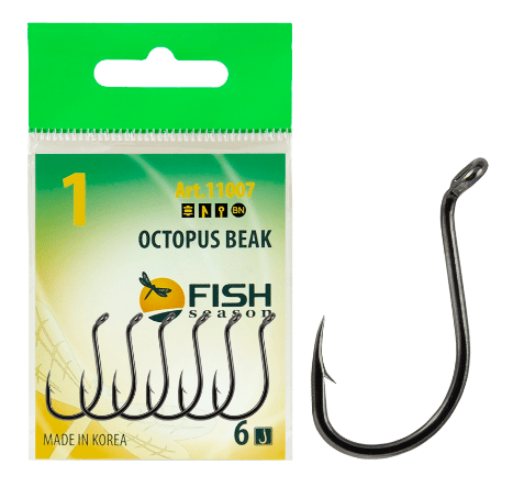 Крючок FISH SEASON Octopus Beak №1 колечко черный 8шт/уп 11007-01F
