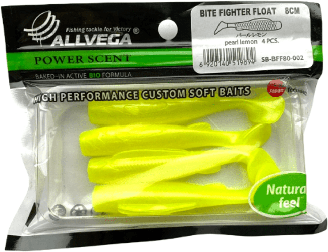 Виброхвост ALLVEGA Bite Fighter Float 8см 4.9гр 4шт/уп #002 pearl lemon Виброхвост ALLVEGA Bite Fighter Float 8см 4.9гр 4шт/уп #002 pearl lemon