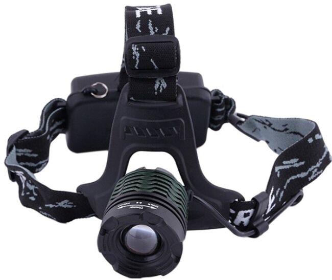 Фонарь налобный YYC-2188-2 линза, зум, белое/синее свечение зарадка:авто/220в