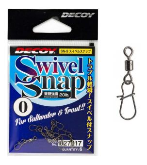 Вертлюжок с застежкой DECOY Swiwel Snap SN-9 №0 20lb/9.1кг 6шт/уп (827017) Вертлюжок с застежкой DECOY Swiwel Snap SN-9 №0 20lb/9.1кг 6шт/уп (827017)