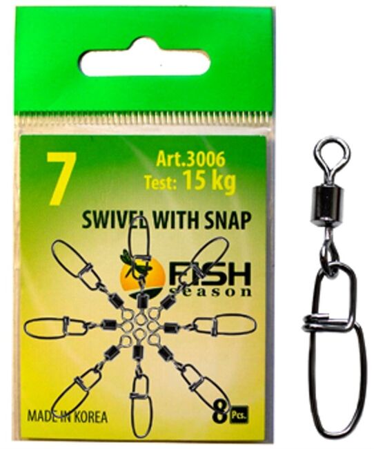 Вертлюжок с застежкой FISH SEASON Insurance №7 15кг 8шт/уп 3006-07F Вертлюжок с застежкой FISH SEASON Insurance №7 15кг 8шт/уп 3006-07F