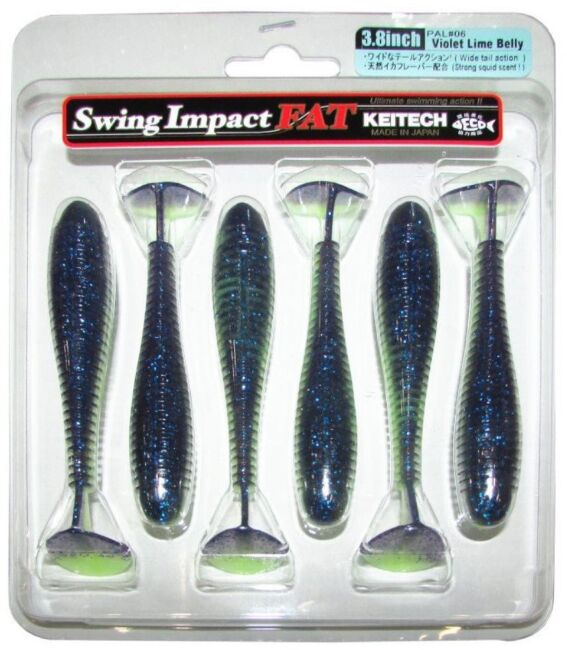 Виброхвост KEITECH Swing Impact FAT 3.8" PAL#06 Violet Lime Belly 9.7см 8.5гр 6шт/уп