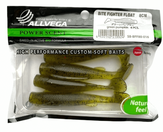 Виброхвост ALLVEGA Bite Fighter Float 8см 4.9гр 4шт/уп #016 green pumpkin