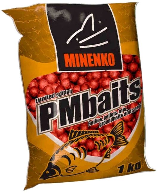 Прикормочные бойлы пылящие MINENKO Strawberry (клубничный) Ø26мм 1кг.