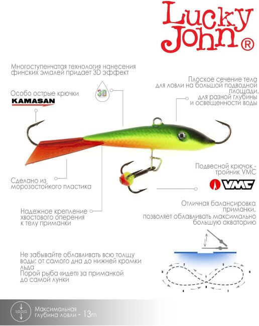 Балансир Lucky John FIN 5 с тр. 70мм/26RT блистер Балансир Lucky John FIN 5 с тр. 70мм/26RT блистер