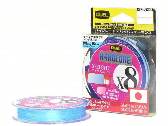 Плетёный шнур DUEL PE Hardcore X8 150м MilkyBlue #1.5/0.209мм 13.5кг H3298-MB