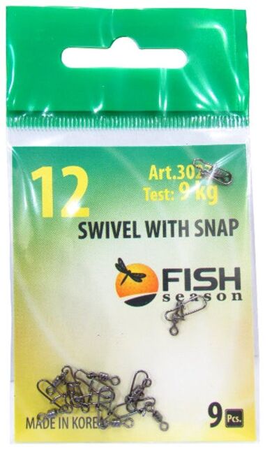 Вертлюжок с накаткой и застежкой FISH SEASON Nice №12 9кг 9шт/уп 3023-12F09 Вертлюжок с накаткой и застежкой FISH SEASON Nice №12 9кг 9шт/уп 3023-12F09