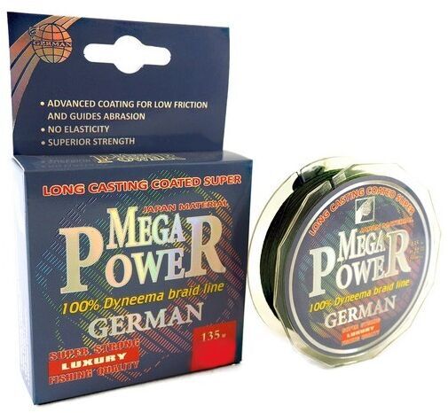 Плетёный шнур German MEGA POWER 135м 0.14мм 11.4кг Плетёный шнур German MEGA POWER 135м 0.14мм 11.4кг