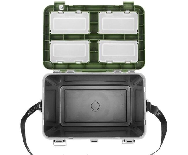 Рыболовный ящик HELIOS 19л, одна секция, серый/хаки HS-IB-19-GH-1