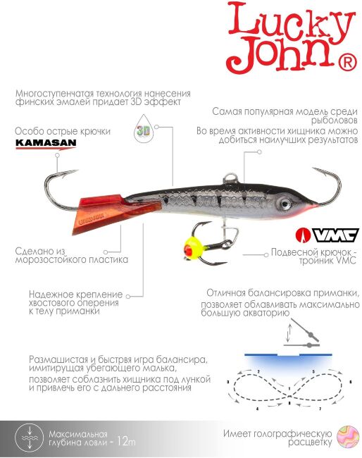Балансир Lucky John CLASSIC 7 с тр. 70мм/12HRT блистер