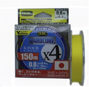 Плетёный шнур DUEL PE Hardcore X4 150m #2.0/0.242мм 13.0кг Yellow H3577-Y Плетёный шнур DUEL PE Hardcore X4 150m #2.0/0.242мм 13.0кг Yellow H3577-Y