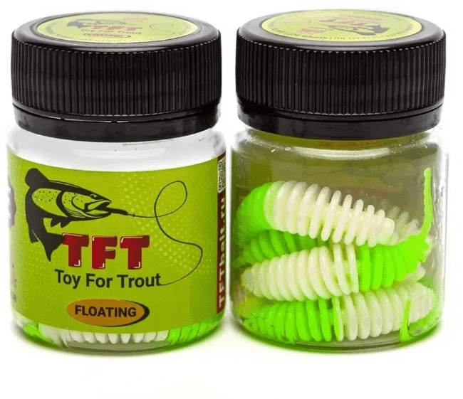 TFT Приманка силиконовая 50 мм. SKINNY Цвет: S-23 Белый-Салатовый, Аромат: Сыр, 10шт.