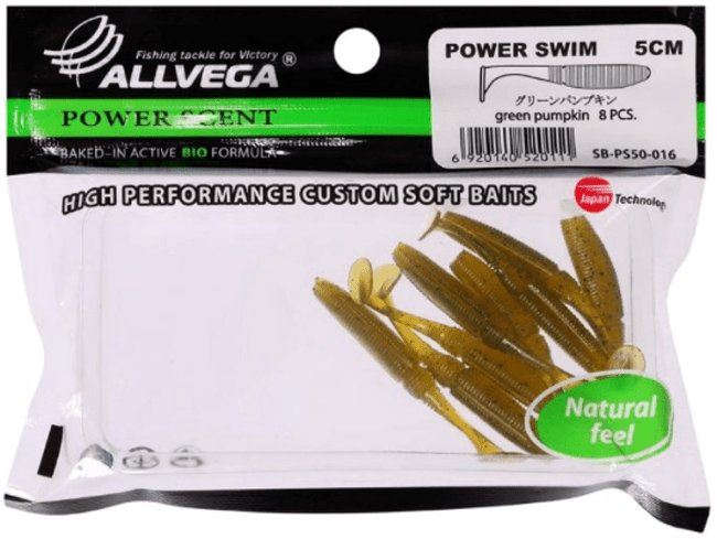 Виброхвост ALLVEGA Power Swim 5см 1гр 8шт/уп #016 green pumpkin