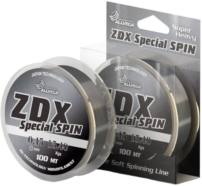 Леска монофил ALLVEGA ZDX Special Spin 100м 0,45мм 15,4кг св.серая
