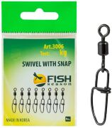 Вертлюжок с застежкой FISH SEASON Insurance №6 15кг 8шт/уп 3006-06F