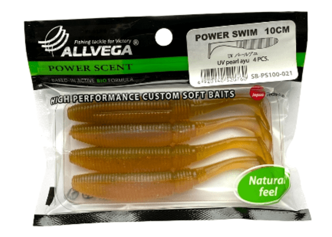 Виброхвост ALLVEGA Power Swim 10см 9гр 4шт/уп #021 UV pearl ayu