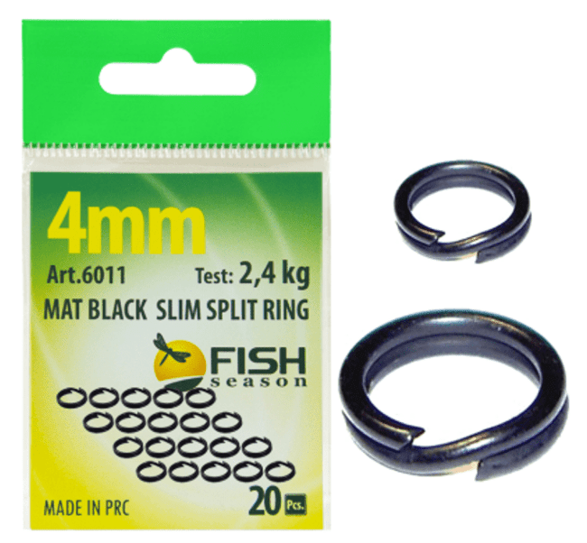 Кольцо заводное FISH SEASON Mat Black Slim Split Ring тёмное матовое ф4мм 2.4кг 20шт/уп 6011-04F
