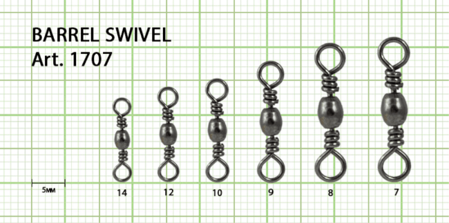 Вертлюжок FISH SEASON Barrel Swivel бочонок №14 10кг 10шт/уп 1707-14F