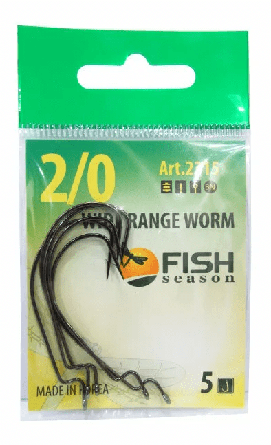 Крючок офсетный FISH SEASON Wide Range Worm №2/0 черный 5шт/уп 2315-0042F