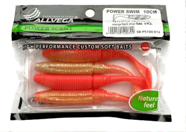 Виброхвост ALLVEGA Power Swim 10см 9гр 4шт/уп #014 orange back silver flake