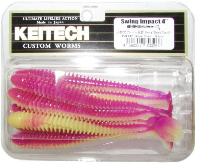 Виброхвост KEITECH Swing Impact 4" PAL#12 Grape Shad 10см 4.75гр 8шт/уп