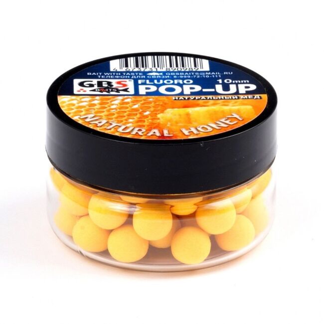Бойлы плавающие GBS Baits Fluoro Pop Up Natural Honey 10мм