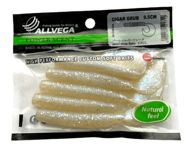 Твистер ALLVEGA Cigar Grub 9.5см 7.5гр 5шт/уп #024 pearl silver flake