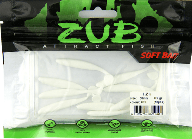 Виброхвост ZUB Izi 50мм цвет 801 белый 10шт/уп