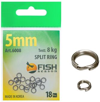 Кольцо заводное FISH SEASON Split Ring Ø5мм 8кг 18шт/уп 6008-05F Кольцо заводное FISH SEASON Split Ring Ø5мм 8кг 18шт/уп 6008-05F