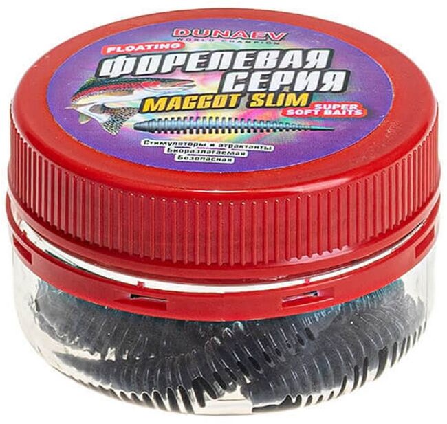 Силиконовая приманка DUNAEV DT Maggot Slim 50мм #701 черный СЫР 6шт/уп
