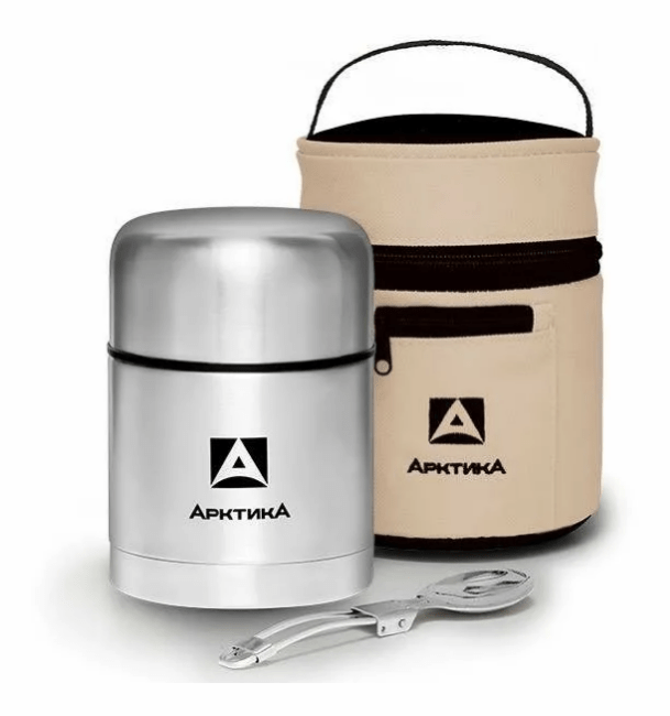Термос АРКТИКА 301-500А с супер-широким горлом для супа/еды в чехле 0.5л стальной